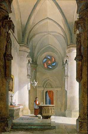 洗礼堂的屋内`Das Innere einer Taufkapelle (1838) by Leopold Ernst