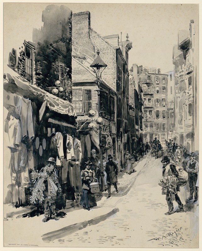 波士顿犹太区`The Jewish Quarter, Boston (1899) by William Allen Rogers