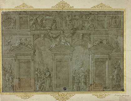 立面装饰设计`Design for a Façade Decoration (c. 1548) by Circle of Girolamo Genga