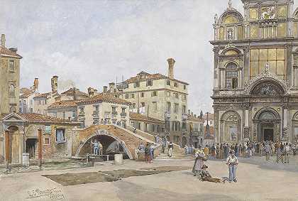 威尼斯圣马可大教堂`Venezia Sucola grande di San Marco (1900) by Ladislaus Eugen Petrovits