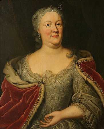 玛丽亚·路易莎·范·海森·卡塞尔的肖像，名叫马艾克·梅。弗里斯兰庄园持有人约翰·威廉·弗里索的遗孀，奥兰治拿骚王子`Portrait of Maria Louisa van Hessen~Kassel, called Maaike~Meu. Widow of the Stadtholder of Friesland John Willem Friso, Prince of Orange~Nassau (c. 1720 ~ c. 1756) by Johann Philipp Behr