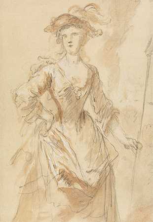 一位年轻女士作为牧羊人的画像`Portrait of a Young Lady as a Shepherdress by John Vanderbank