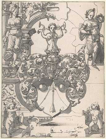彩色玻璃的设计`Design for Stained Glass (ca. 1590) by Hans Jakob Plepp