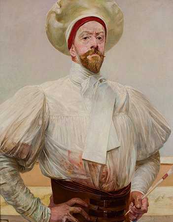 穿着白色服装的自画像`Self~Portrait in a White Attire (1914) by Jacek Malczewski