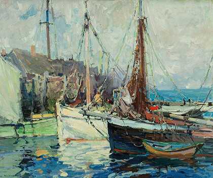 A鱼类买家码头`A Fish Buyers Wharf by Harry Aiken Vincent