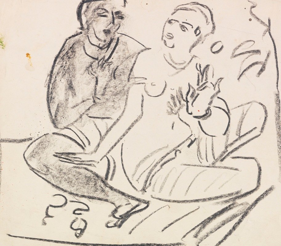 蹲着的夫妇（可能在阿詹塔之后）`Hockendes Paar (wohl nach Ajanta) (1910) by Ernst Ludwig Kirchner
