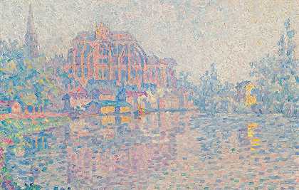 欧塞尔河`Auxerre, La Rivière (1902) by Paul Signac