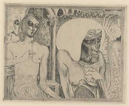 老妇人被年轻女子包围`Oude vrouw omringd door jonge vrouwen (in or after 1928) by Jan Toorop