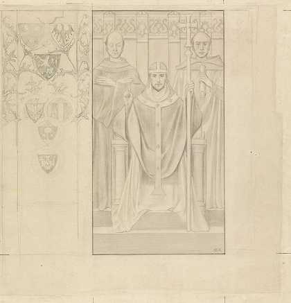 Eerste Bossche魔杖的设计教皇`Ontwerp voor de Eerste Bossche Wand; De Paus (c. 1869 ~ c. 1925) by Antoon Derkinderen