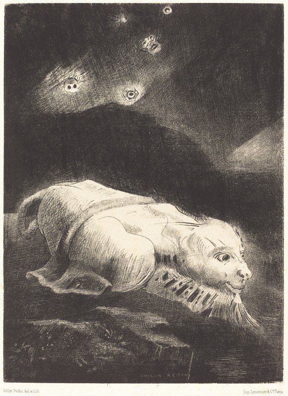当S在黑暗事物的深处唤醒生命`Quand seveillait la Vie au Fon de la matiere obscure (When life was awakening in the depths of obscure matter (1883) by Odilon Redon