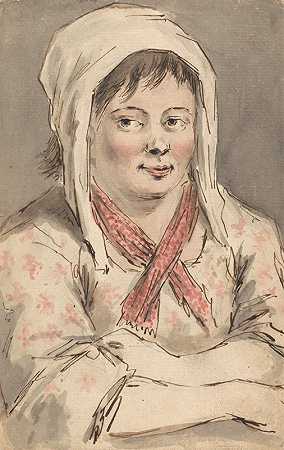 一个双臂交叉的年轻农家女孩`A Young Peasant Girl with Arms Folded by Louis Philippe Boitard