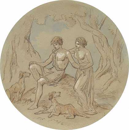一系列展示维纳斯和阿多尼斯pl9的图版设计`Designs for a series of plates illustrating Venus and Adonis pl9 by Hablot Knight Browne