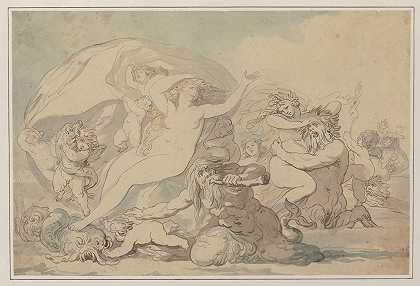 仙女和海卫一`Nymphs and tritons (1788–1821) by Thomas Rowlandson