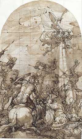胜利天使出现的战斗场面`Battle Scene with the Appearance of the Angel of Victory (1648) by Giulio Benso