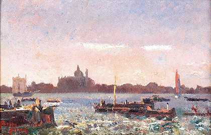威尼斯，背景是圣玛丽亚·德拉敬礼`Venice, in the background with Santa Maria della Salute by Beppe Ciardi