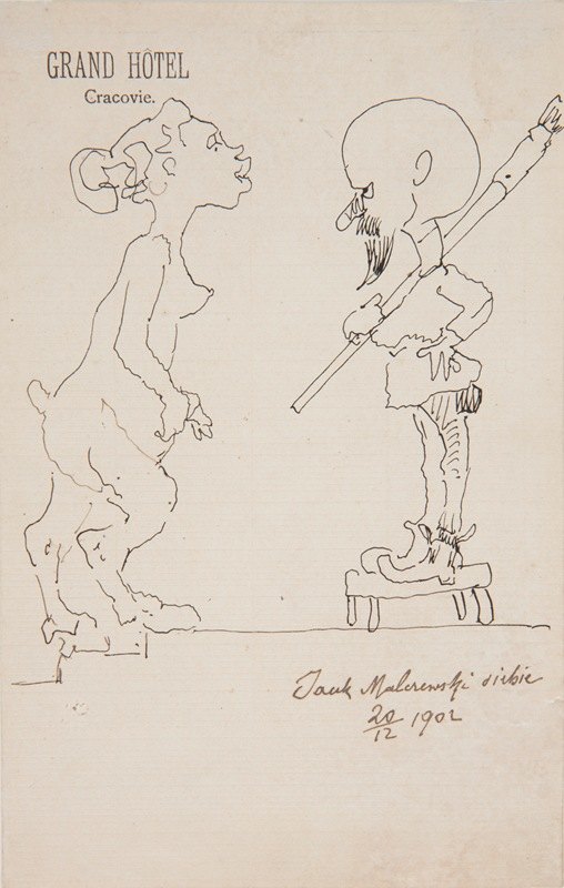 Jacek Malczewski与动物群的漫画`A caricature of Jacek Malczewski with a fauna (1902) by Jacek Malczewski