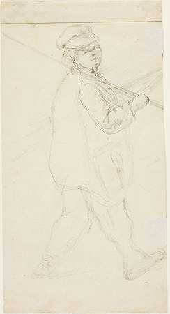 拿着钓鱼竿的男孩`Boy with a Fishing Pole by Camille Pissarro