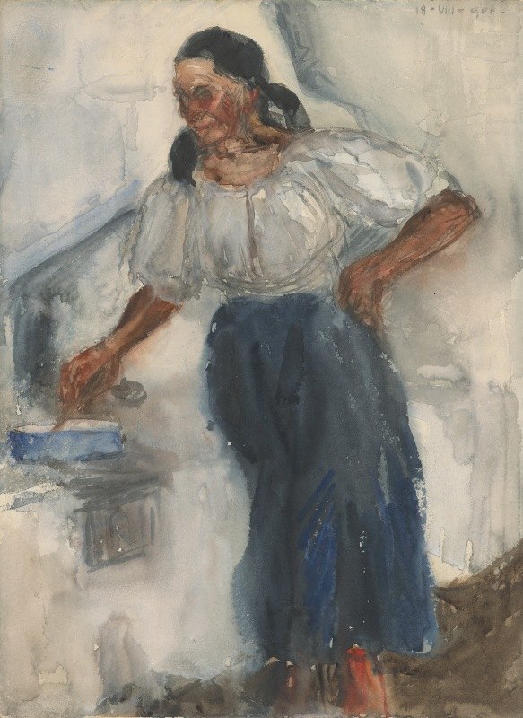 炉边的女人`Woman at the Stove (1904) by Miloš Jiránek