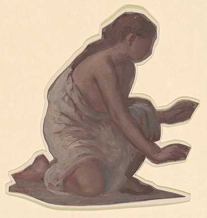 学习希腊女孩洗澡十三`Study for Greek Girls Bathing XIII (c. 1872) by Elihu Vedder