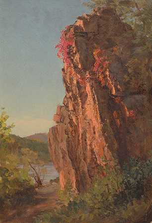 大岩石景观，可能是北卡罗来纳州`Landscape with Large Rock, possibly North Carolina (1865–70) by Frederic Edwin Church