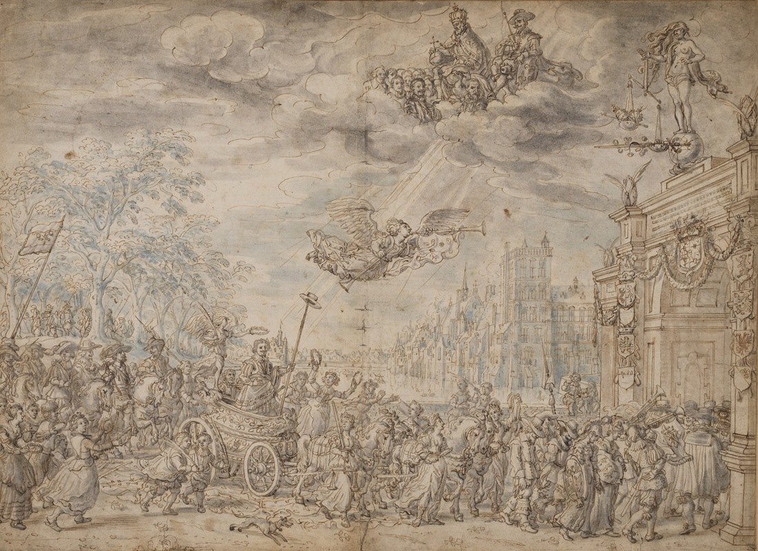 《橘子报》的弗雷德里克·亨德里克凯旋进入海牙`The Triumphal Entry of Frederik Hendrik of the Orange into The Hague (ca. 1629) by David Vinckboons