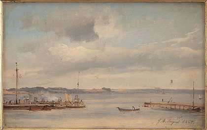 船港。新西兰合溪`A Boat Harbour. Humlebæk, Zealand (1854) by Vilhelm Petersen