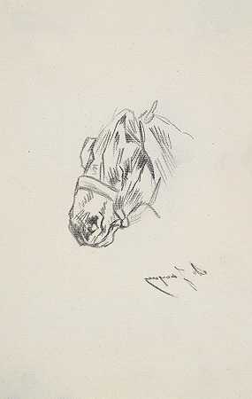 马头`Head of a Horse by Charles Emile Jacque
