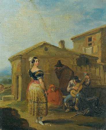 站在音乐团体前面的女人`A Woman Standing Before A Musical Group by Leonardo Alenza y Nieto