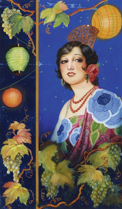 披肩女郎`Young Woman with Shawl (c. 1925~1931) by Ramón José Izquierdo y Garrido