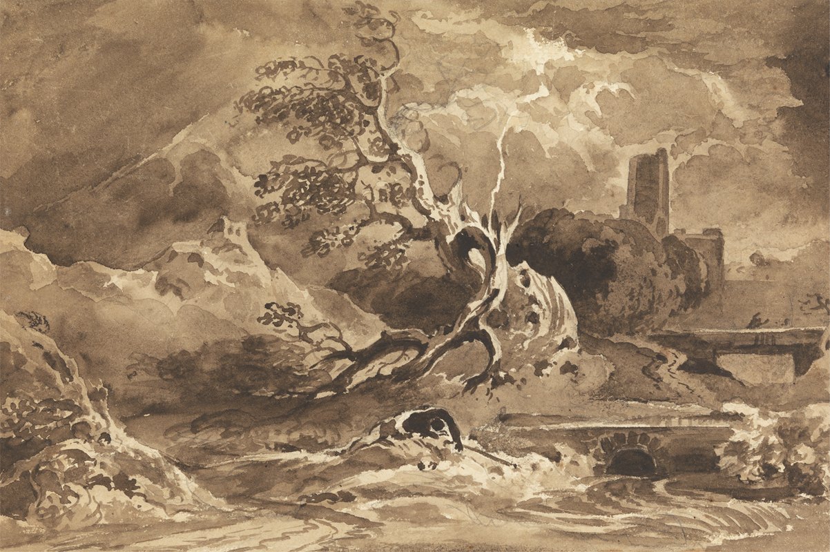 一棵树被撞了`A Tree Struck by Lightning by Lightning by Cornelius Varley