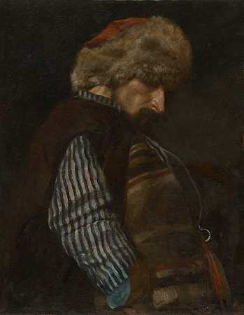 戴皮帽的农民`A Peasant with fur cap by Edward Mateusz Jan Römer