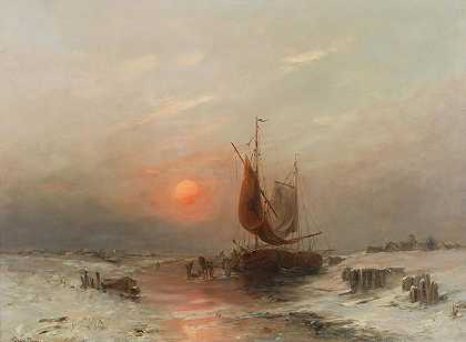 日落归来的渔民`Fishermen Returning at Sunset by Désiré Thomassin