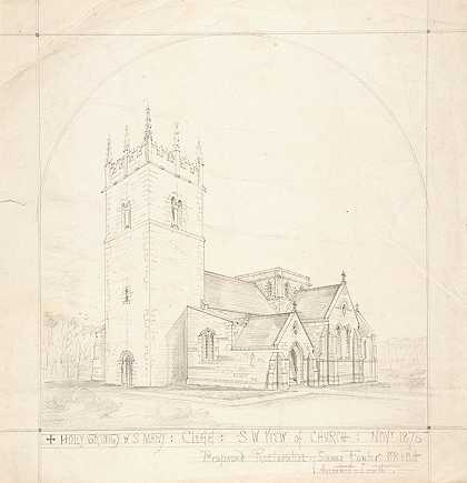 林肯郡老克莱圣三一和圣玛丽教堂修复计划`Proposed Restoration of the Church of the Holy Trinity and St. Mary, Old Clee, Lincolnshire (1876–77) by James Fowler