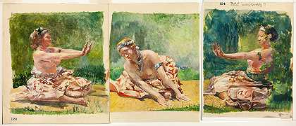 湿婆舞坐着的单人三联画`Siva Dance; Triptych of Seated Single Figures (1890~91) by John La Farge