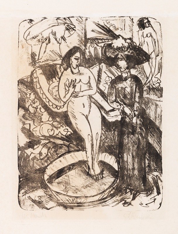 女朋友的来访`Der Besuch der Freundin (1912) by Ernst Ludwig Kirchner