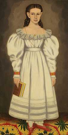 刘海·菲尔普斯家族的女孩`Girl of the Bangs~Phelps Family (ca. 1848) by Erastus Salisbury Field