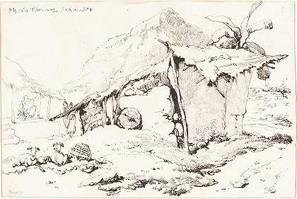 印度的一座乡村小屋（recto）`A Village Hut in India (recto) (1814~1824) by George Chinnery