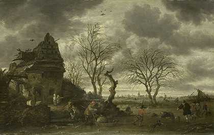 冬景`Winter scene (1660 ~ 1702) by Salomon Rombouts