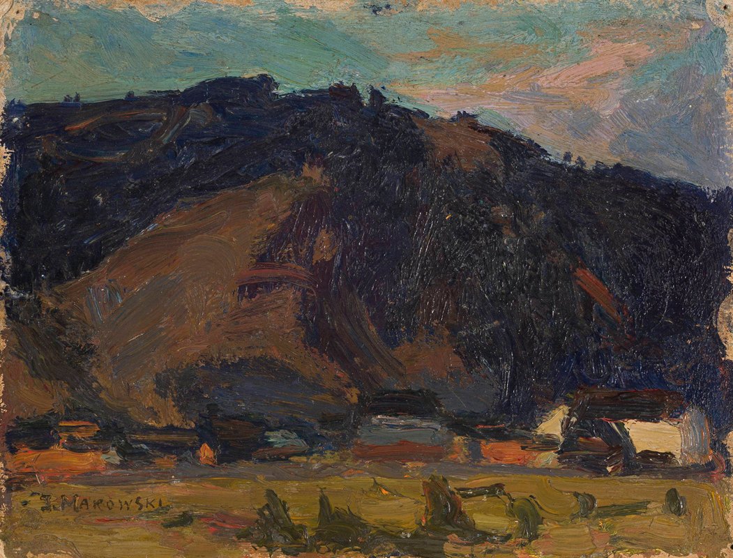 山景下的村庄景色`View of a village against the background of a mountain (1907) by Tadeusz Makowski