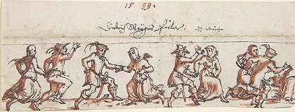 农民跳舞`Farmers Dancing (1599) by Dietrich Theodor Meyer the Elder