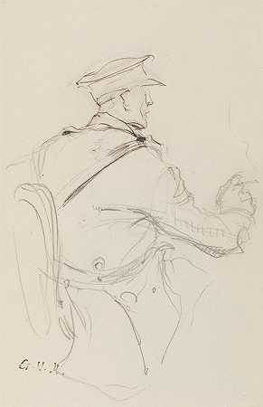 从穿着制服的背部看到的坐着的男人`Homme assis vu de dos en uniforme by Georges Hugo