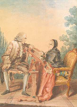 坐在刺绣架前的男人和女人（La Leçon de Tapisserie）`Seated Man with Woman at an Embroidery Frame (La Leçon de Tapisserie) (1770s) by Louis de Carmontelle