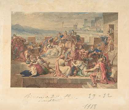 普里亚姆和他的家人哀悼赫克托之死`Priam and his Family Mourning the Death of Hector by Etienne Barthélemy Garnier