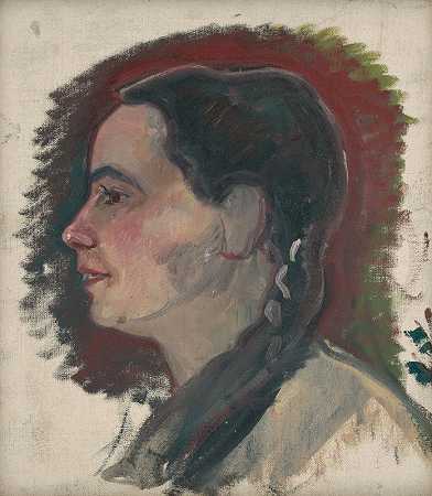 一位扎着辫子的年轻女子的肖像`Portrait of a Young Woman with a Braid (1925–1930) by Arnold Peter Weisz-Kubínčan