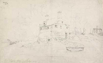 蒂格温渡口`Tygwyn Ferry (1802) by Cornelius Varley