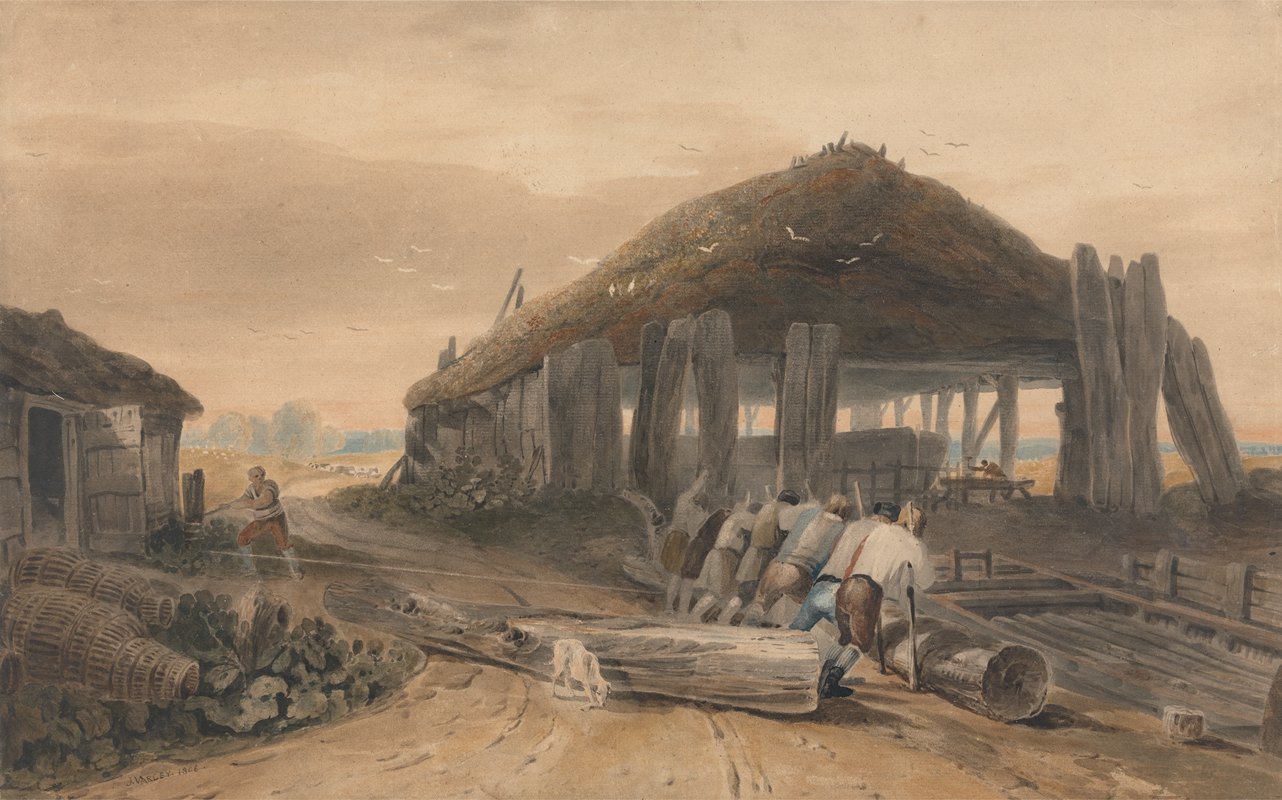 造船厂`Boat Building (1806) by John Varley