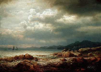 海岸景观`Coastal Landscape (1855) by Lars Hertervig