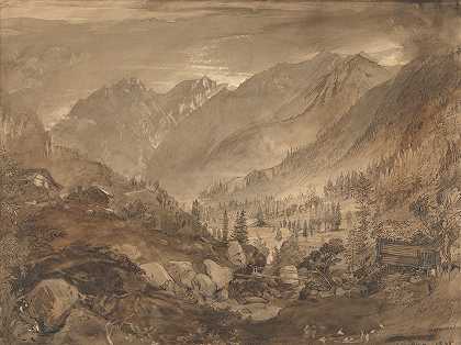 山地景观，马库格纳加`Mountain Landscape, Macugnaga (1845) by John Ruskin