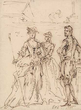 两位女士和一位先生`Two Ladies and A Gentleman (1736) by John Vanderbank