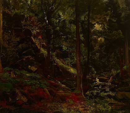 林间小溪`Stream in the Woods (19th century) by Adolf Dressler